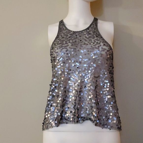 Free People grey sequin sheer racer back tank top, XS - Picture 1 of 5